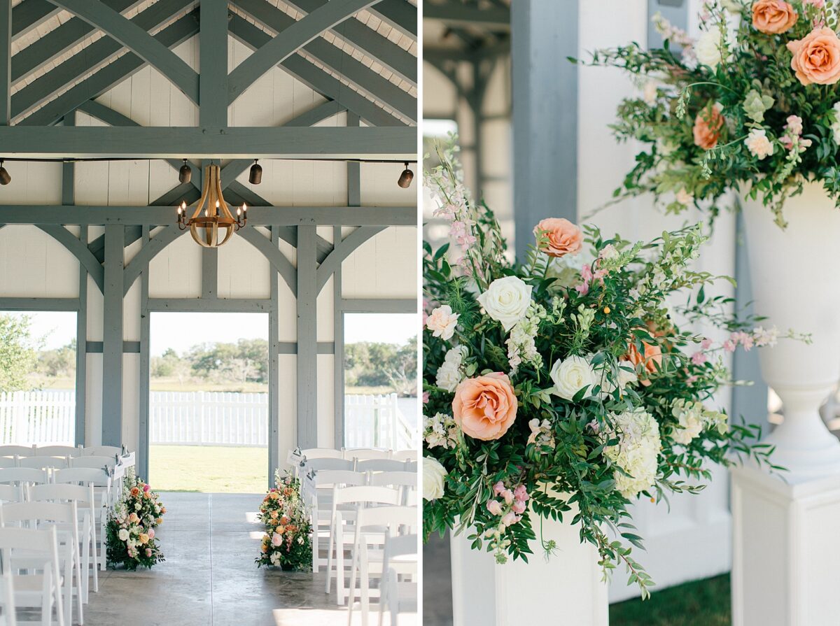 The Beaufort Hotel Wedding Ceremony Space. Bright, colorful floral arrangements. 