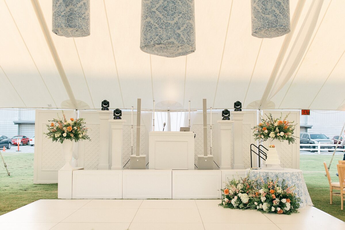 White Stage DJ Booth for Active Entertainment at a Summer NC Wedding 