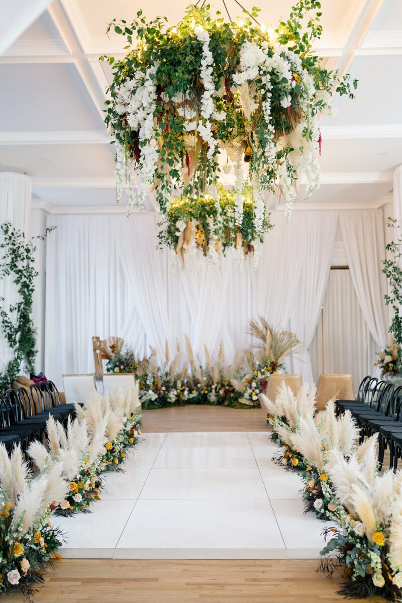 Hanging floral installation at Kindred Wedding and Events in Carolina Beach, NC