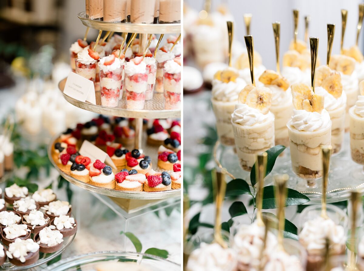 Parfait dessert table at Kindred Wedding and Events wedding reception by Brittanie Raquel Events. 