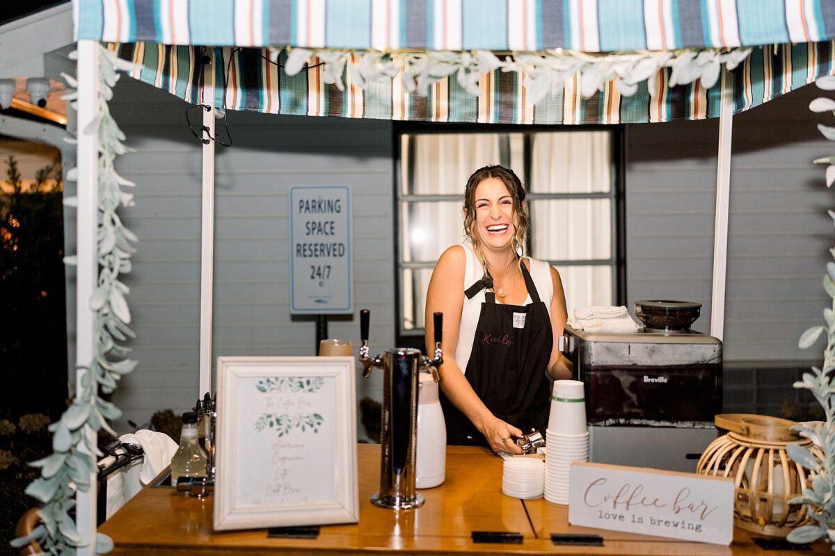 Late-night coffee bar at fall wedding at Kindred Wedding and Events. Wedding designed by Brittanie Raquel Events. 