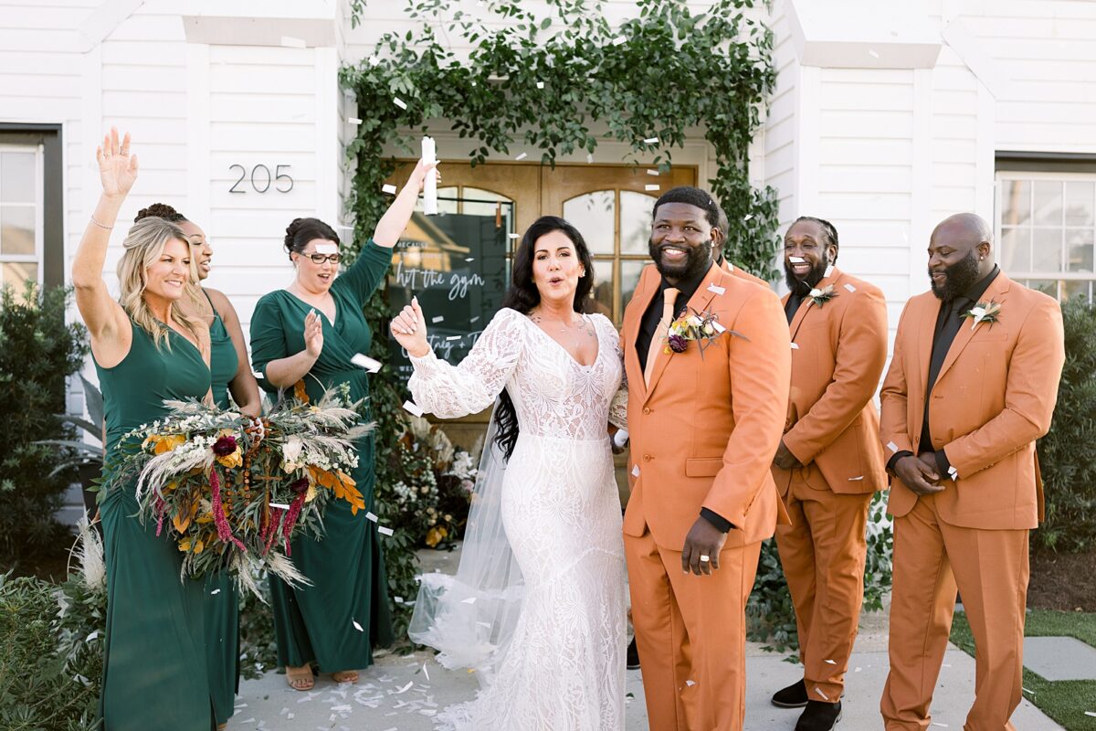 Deep Emerald and Orange Fall Wedding at Carolina Beach, NC. Wedding designed by Brittanie Raquel Events. 