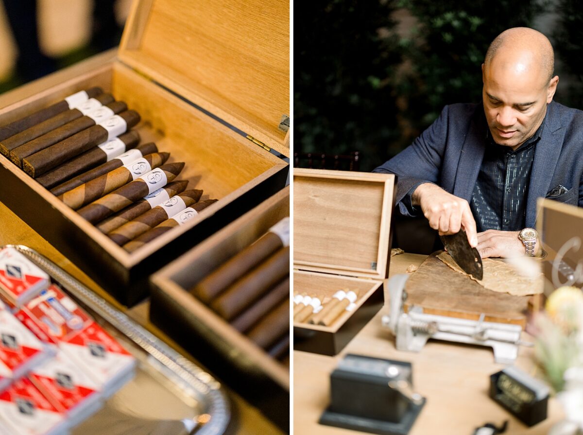 Miami custom Cigar Roller for Wedding Reception at Kindred Event Venue in Carolina Beach, NC. Event planned by Brittanie Raquel Events. 