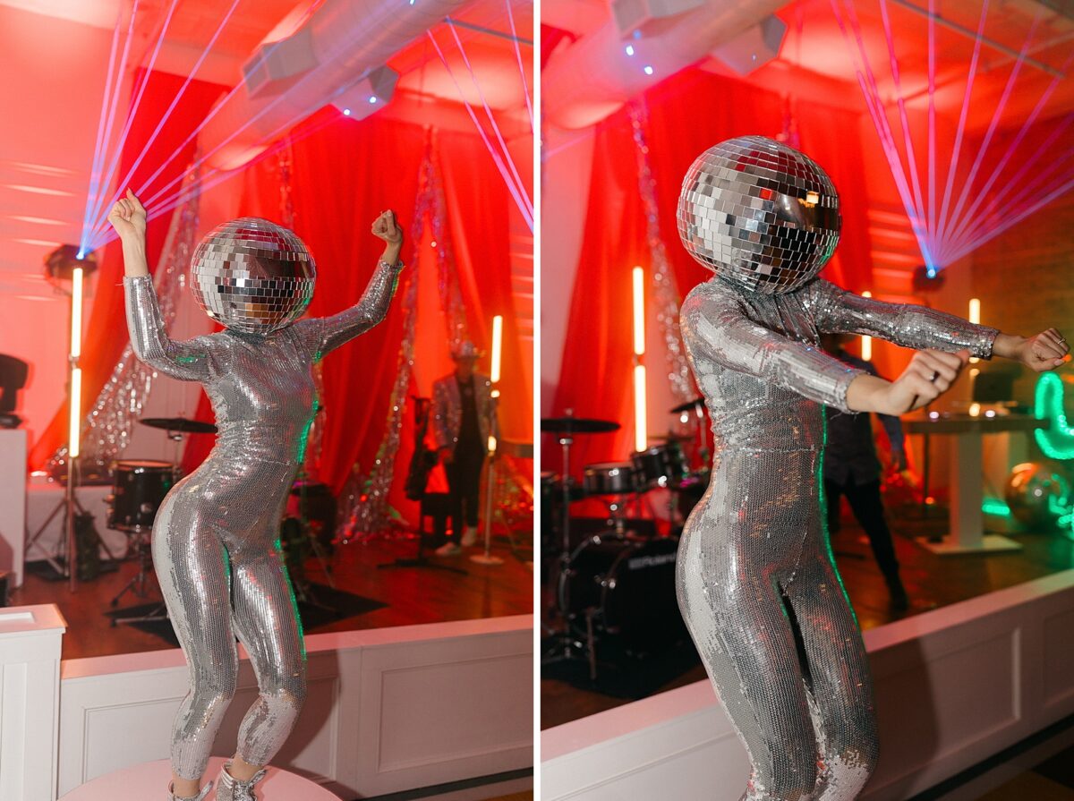 Disco dancers from Raleigh Entertainment group for Disco Rodeo party by Brittanie Raquel Events. 