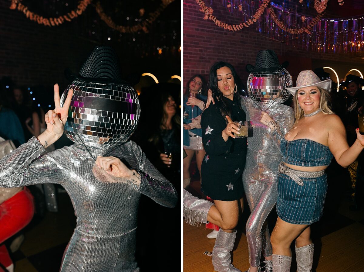 Disco ball dancers at the Disco Rodeo event hosted at The Elia by Brittanie Raquel Events. 