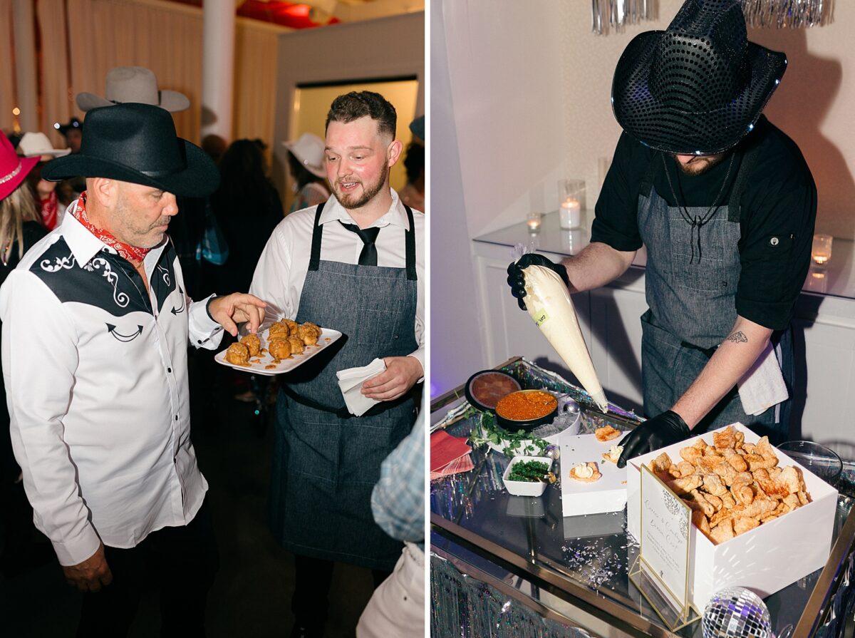 Appetizer and caviar bar for a Disco Rodeo themed event by Brittanie Raquel Events. 