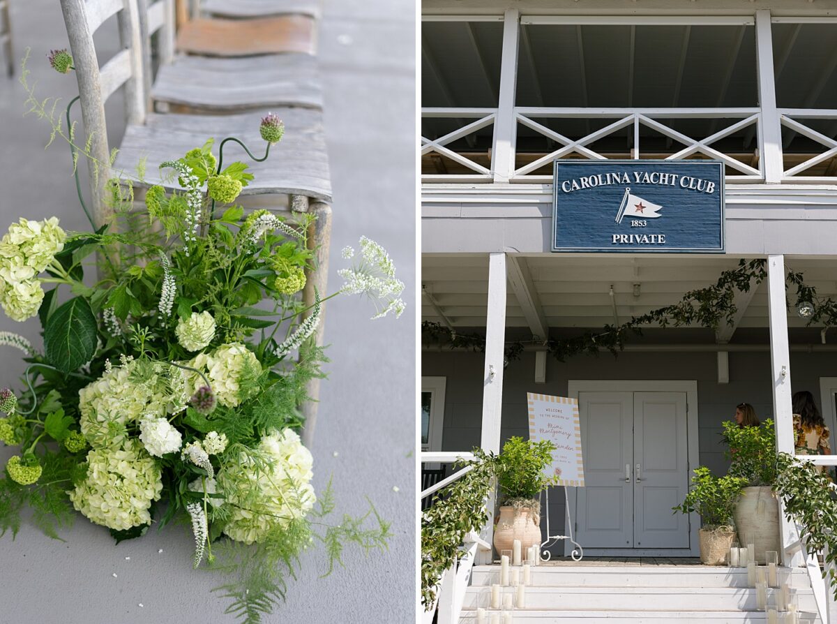 White and Green Florals for a beach wedding at Wrightsville Beach, NC. Wedding by Brittanie Raquel Events. 