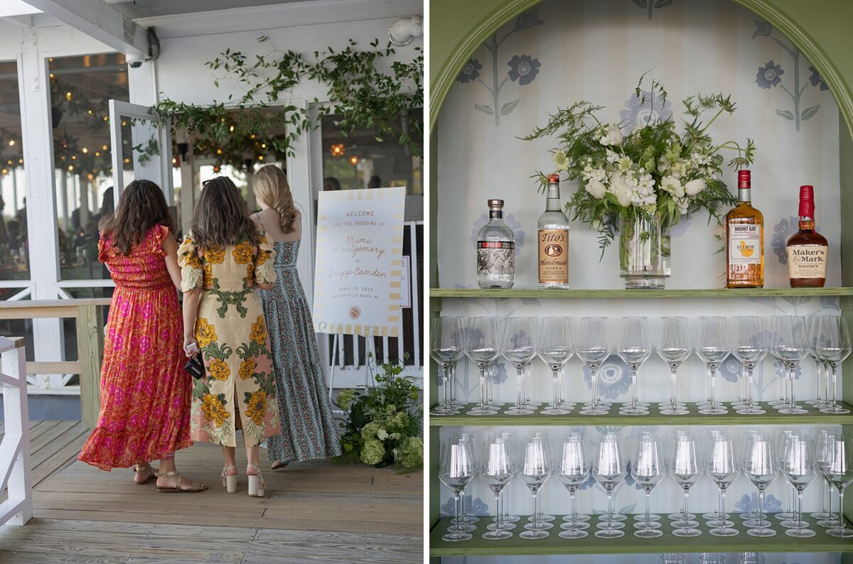 A custom open bar for guests at a a beach club wedding in Wrightsville Beach, NC. Event by Brittanie Raquel Events. 