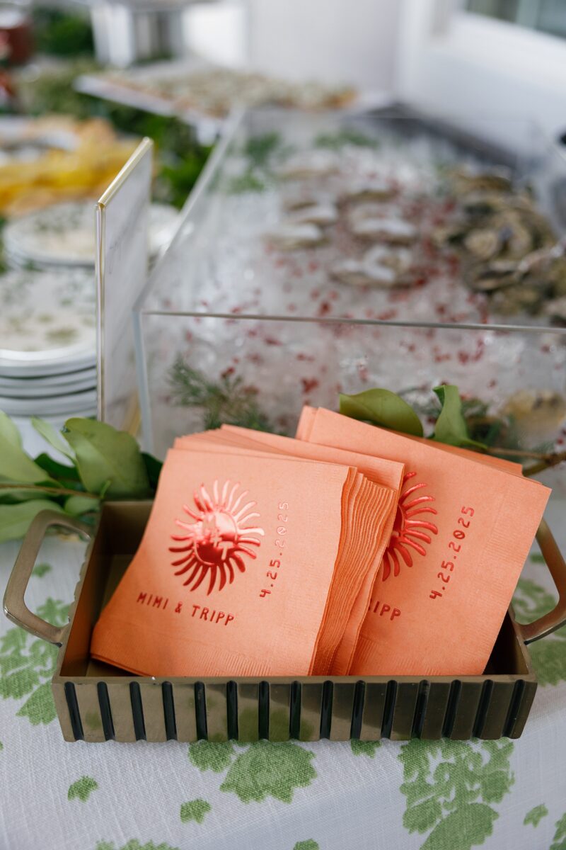 Custom Cocktail Napkins For A Summer Beach Wedding in Wrightsville Beach, NC. Event designed by Brittanie Raquel. 