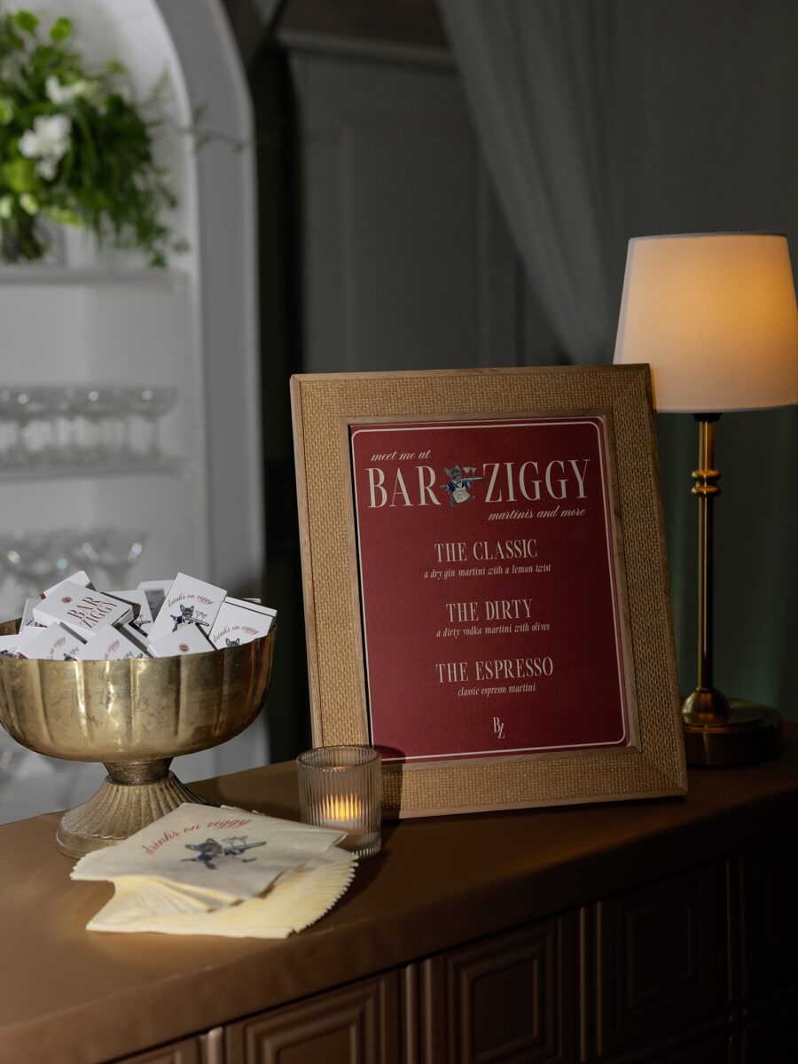 Custom Martini Bar and Menu for a Late Night Wedding Reception by Brittanie Raquel Events. 