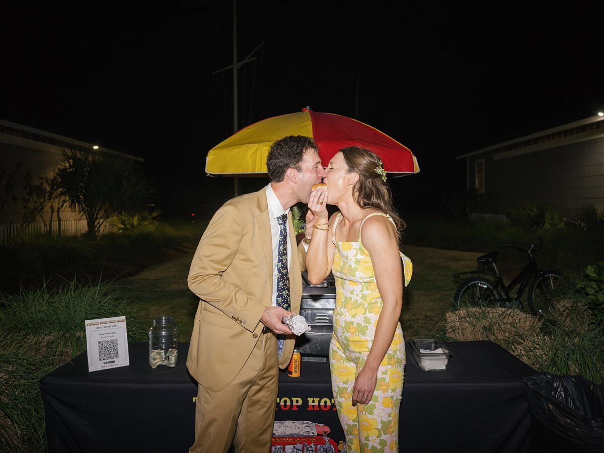 A Late Night Hotdog Cart in Wrightsville Beach, NC for a Wedding Reception. Event by Brittanie Raquel. 